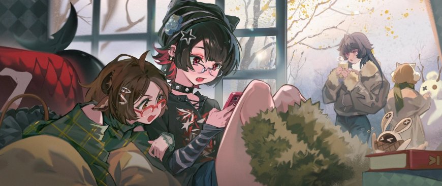 明日方舟黑键与朋友室内休闲少女电脑壁纸