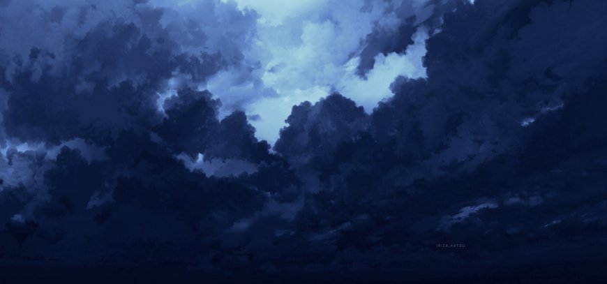 深蓝云层透光梦幻暗蓝风景插画电脑壁纸
