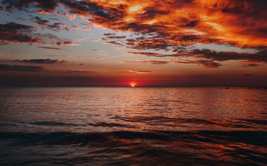 海上日落火烧云橙红风景电脑壁纸