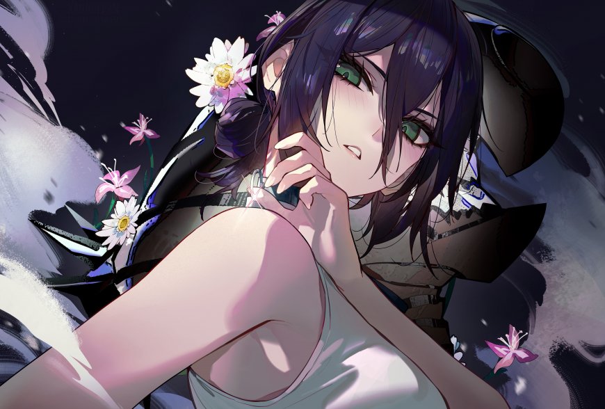 原神菈乌玛黑发绿眼花卉特写少女电脑壁纸