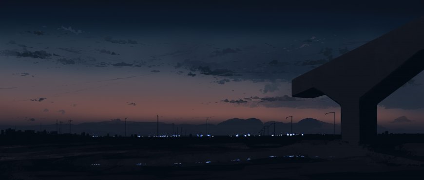 黄昏城市剪影蓝紫渐变风景电脑壁纸
