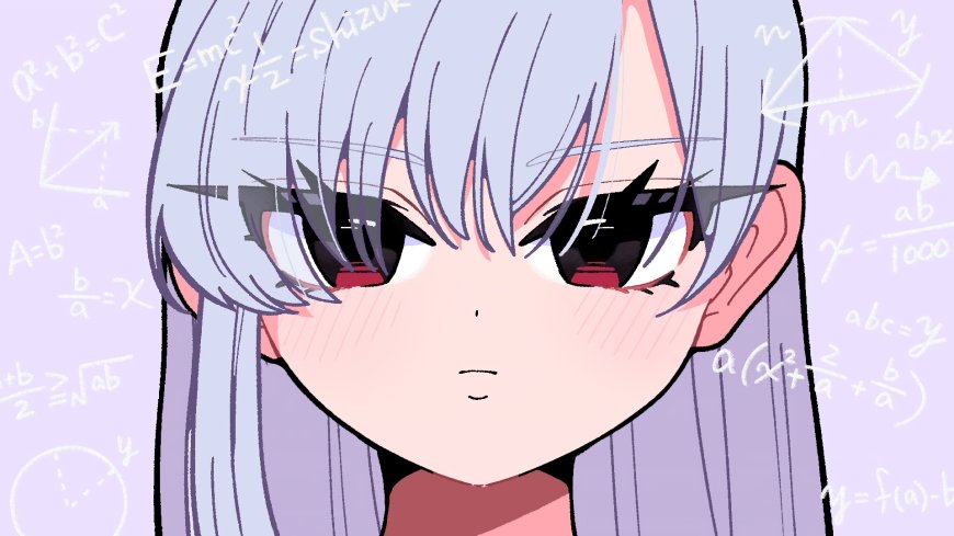 银发红瞳少女数学公式粉紫动漫电脑壁纸