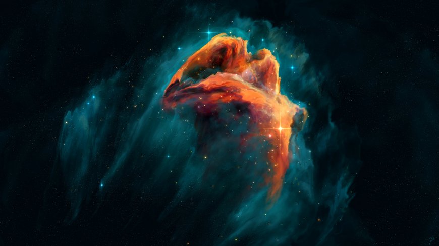 星云旋涡橙蓝交织璀璨暗蓝太空科幻电脑壁纸