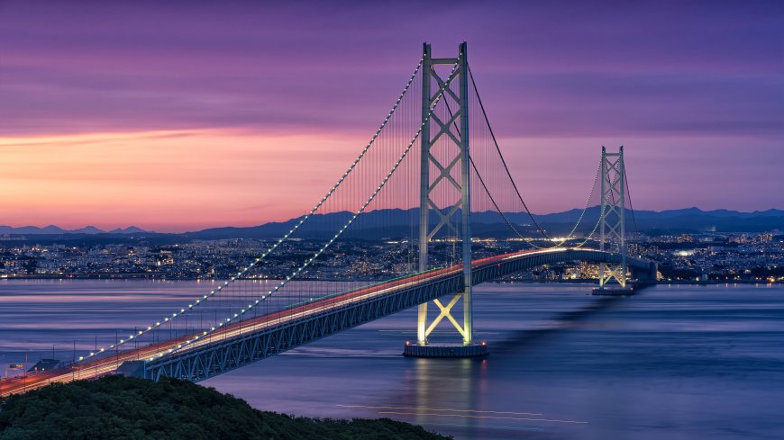 明石海峡大桥夜景紫霞城市建筑电脑壁纸