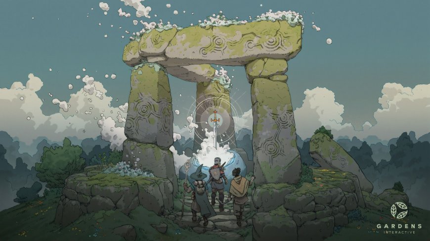 石阵剑光三旅者青灰奇幻电脑壁纸