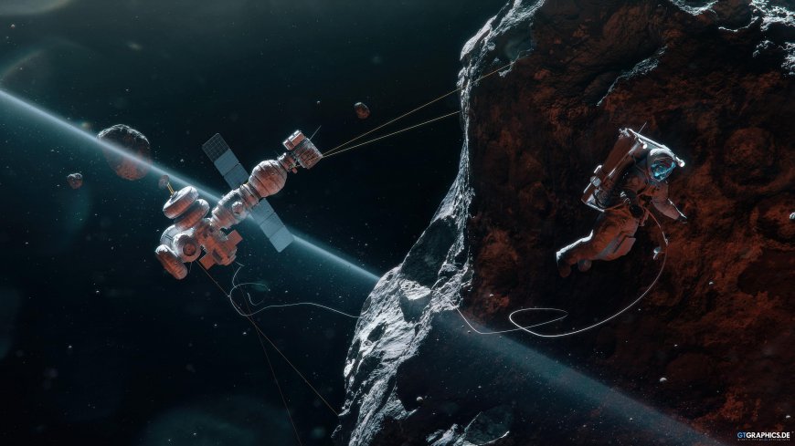 宇航员小行星采样深空探索暗蓝科幻电脑壁纸