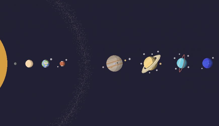 太阳系八大行星排列深蓝像素太空科幻电脑壁纸