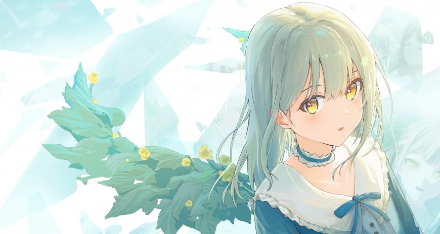 绿发少女黄瞳蓝衣清新唯美动漫电脑壁纸