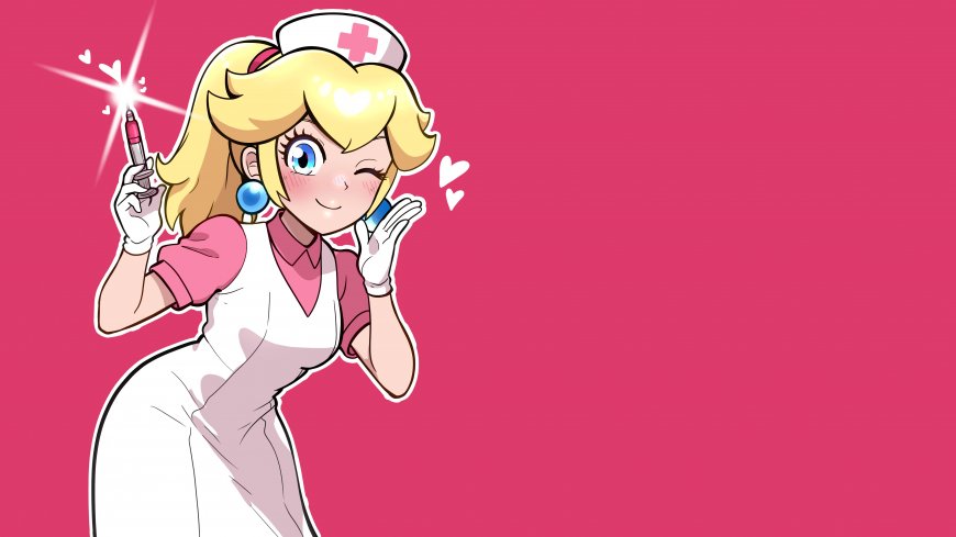 超级马力欧碧姬公主护士装 wink 粉色动漫电脑壁纸