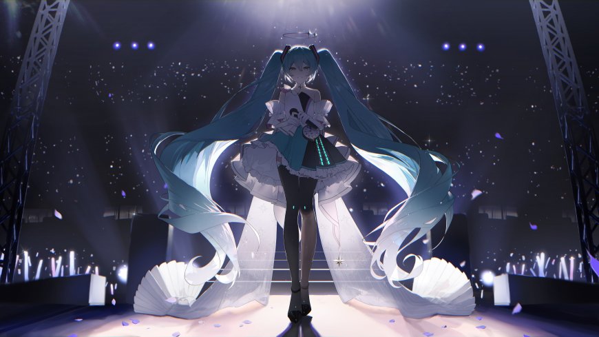 初音未来舞台灯光蓝白动漫电脑壁纸