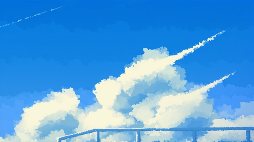 蓝天白云飞机尾迹蓝白风景插画电脑壁纸