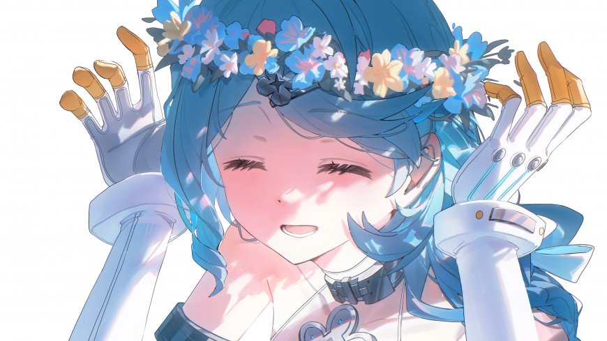 初音未来花环微笑蓝发少女动漫电脑壁纸