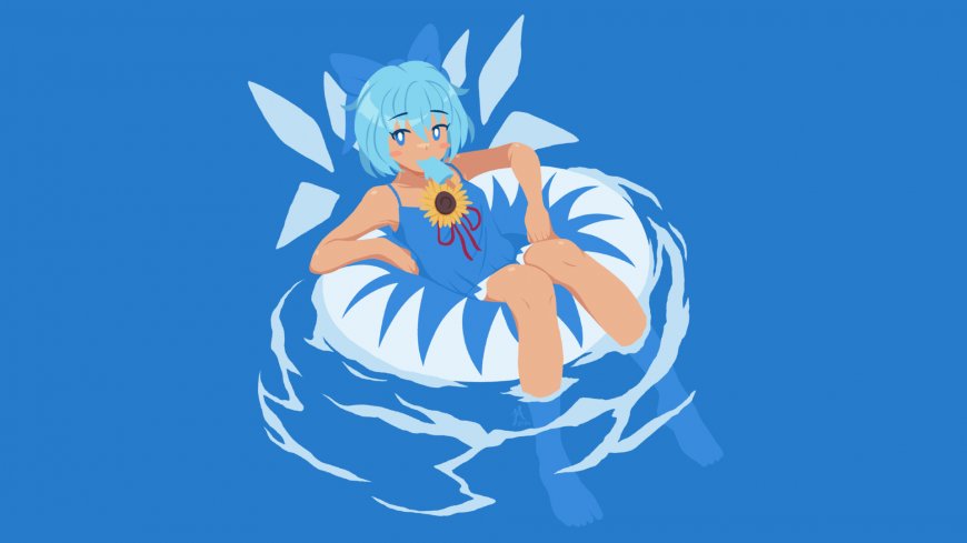 东方Project琪露诺蓝发少女夏日泳圈清凉简约动漫电脑壁纸