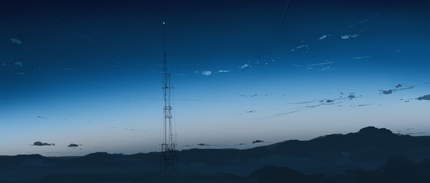 通信塔矗立山峦蓝灰渐变风景二次元动漫电脑壁纸