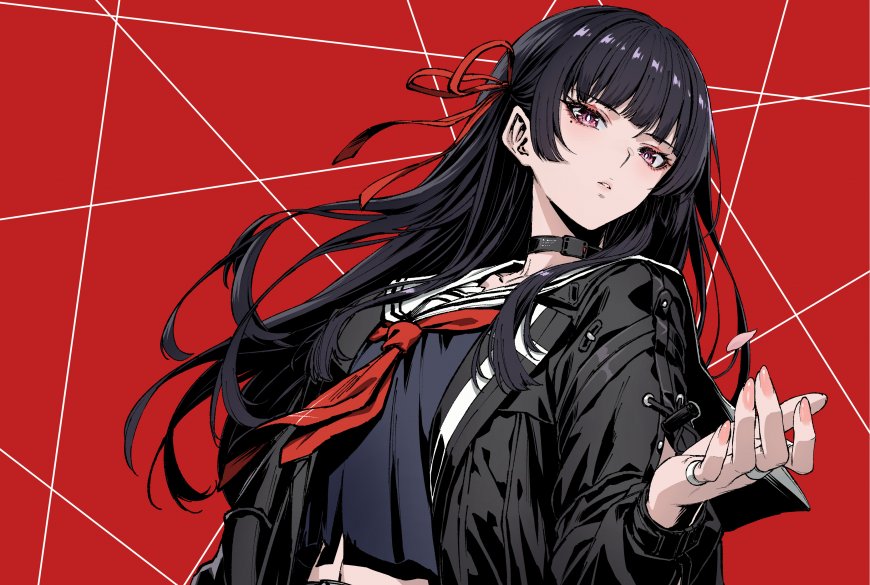 黑发红瞳少女红黑制服动漫电脑壁纸