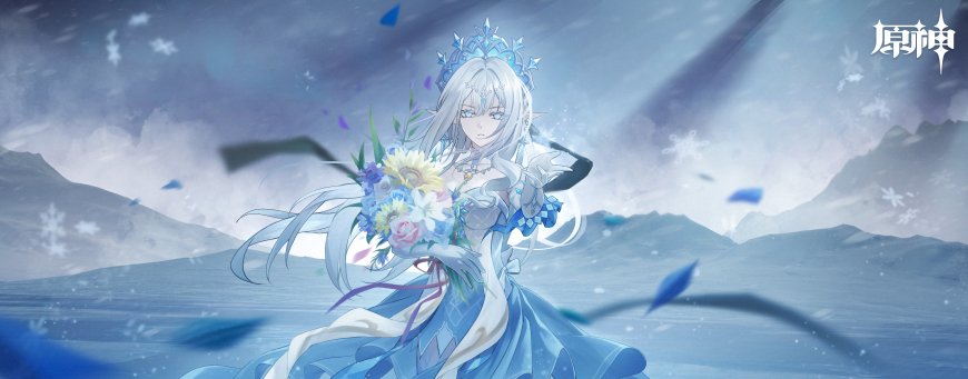 原神冰系少女持花雪景蓝白动漫电脑壁纸