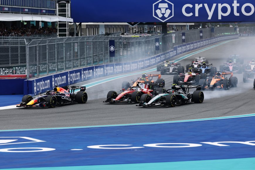F1赛车群发车激烈竞速蓝白赛体育电脑壁纸