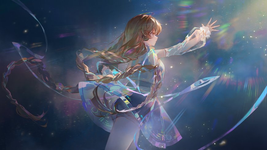 鸣潮今汐棕发少女流光溢彩星空背景唯美动漫电脑壁纸