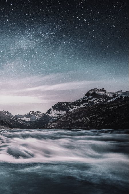 星空银河雪山河流蓝紫风景手机壁纸