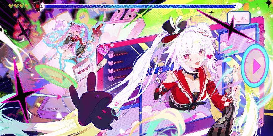 初音未来白发红裙赛博霓虹动漫电脑壁纸