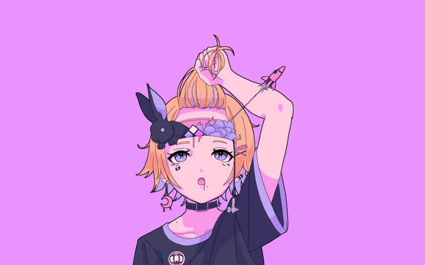 动漫少女金发兔耳紫脑花粉紫动漫电脑壁纸