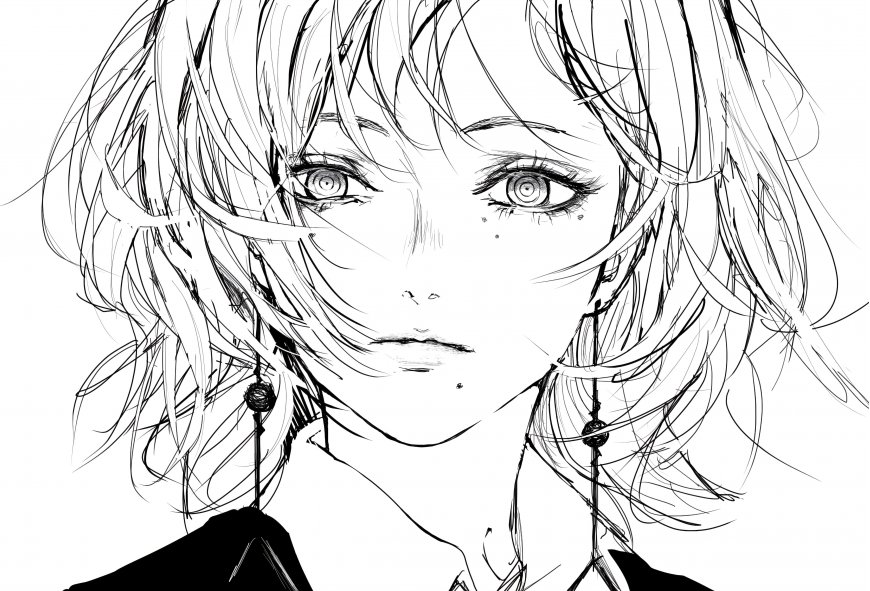 动漫少女线稿风黑白动漫电脑壁纸