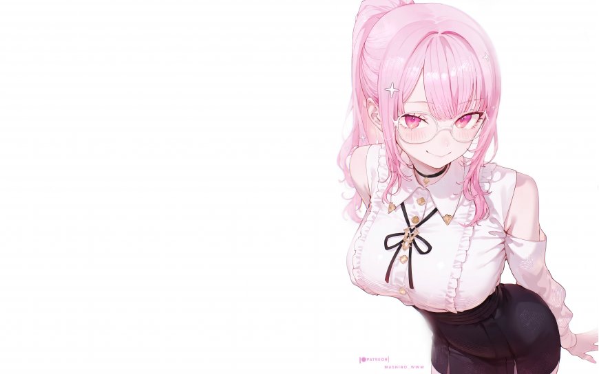 粉色双马尾少女戴眼镜白衬衫粉动漫电脑壁纸