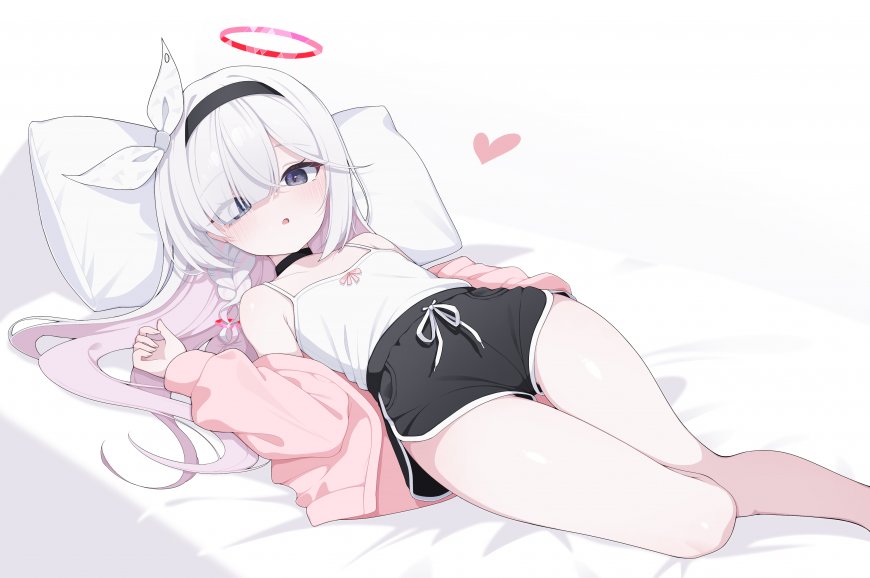 蔚蓝档案普拉娜白色吊带卧床少女动漫电脑壁纸