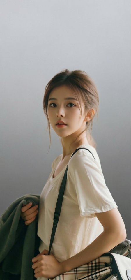 短发清纯白衫美女浅灰人物摄影手机壁纸