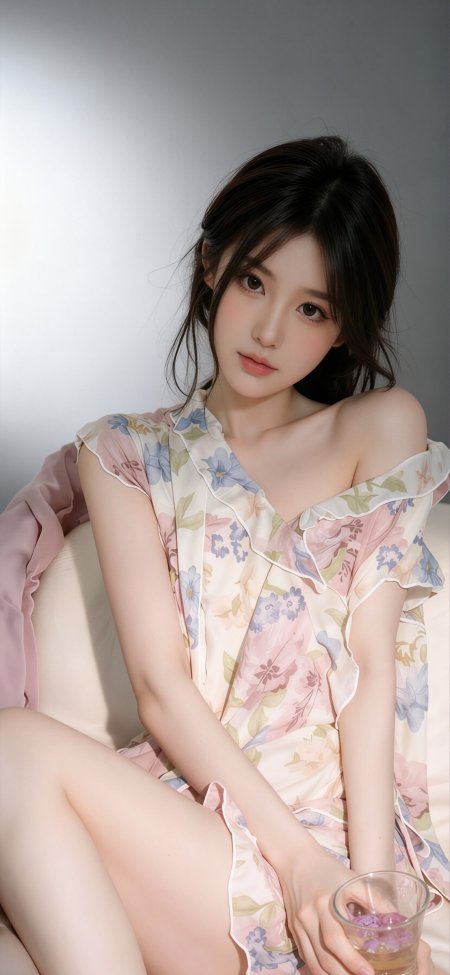 美女花裙斜肩温柔粉紫人物摄影手机壁纸