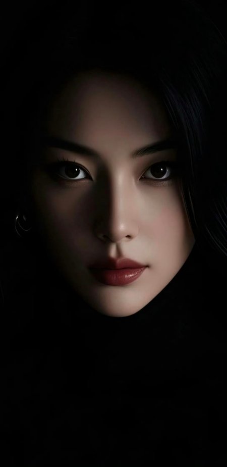 黑发红唇深眸美女暗调人物摄影手机壁纸