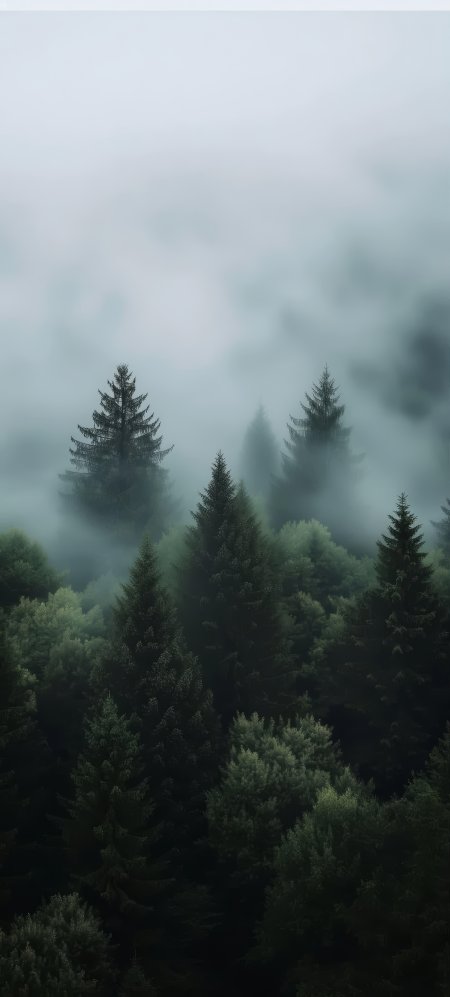 雾中松林幽深青绿高清风景手机壁纸