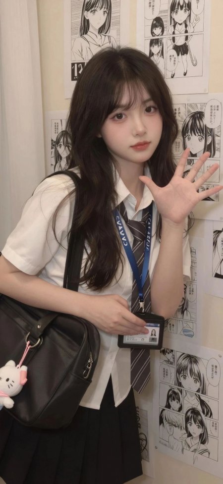 穿校服少女举手微笑暖调人物摄影手机壁纸