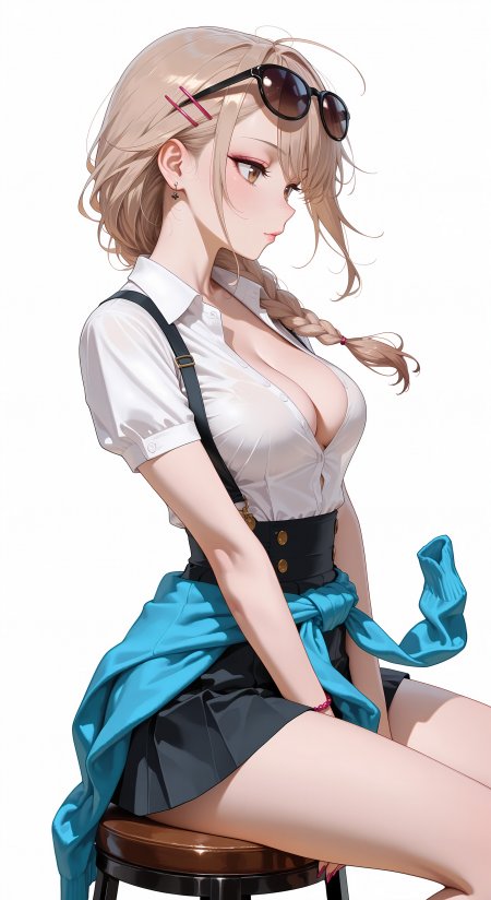 金发少女白衬衫蓝裙动漫手机壁纸