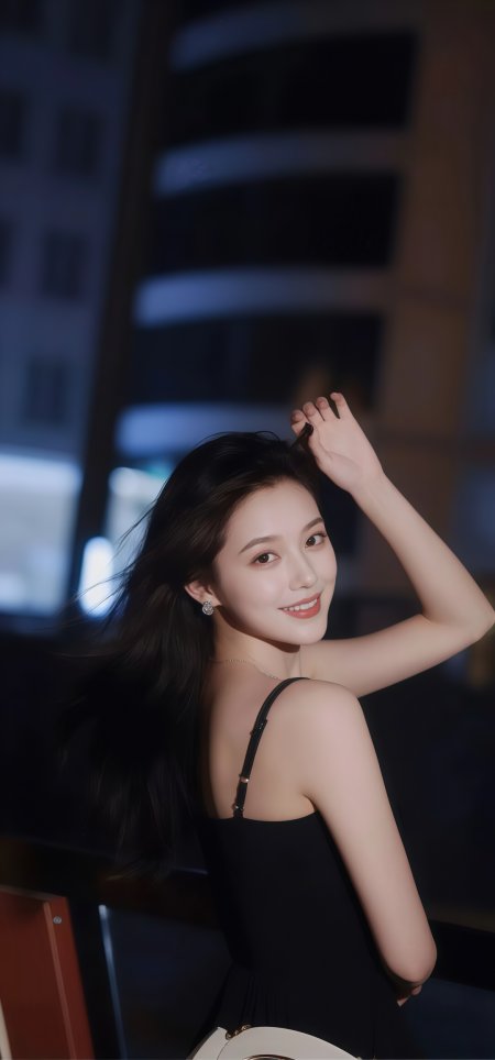 黑发美女回眸微笑暖金人物摄影手机壁纸