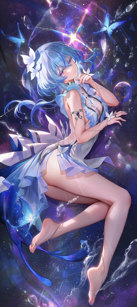 蓝发少女星尘蝴蝶紫蓝梦幻动漫手机壁纸
