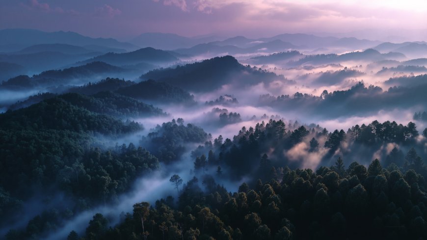 层峦叠嶂云海缭绕紫蓝风景电脑壁纸