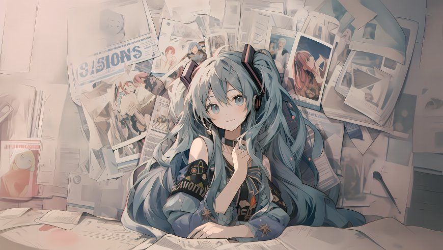 初音未来蓝发双马尾动漫电脑壁纸