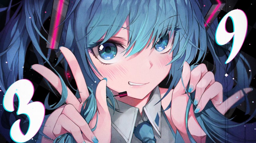 初音未来蓝发双马尾粉蓝动漫电脑壁纸