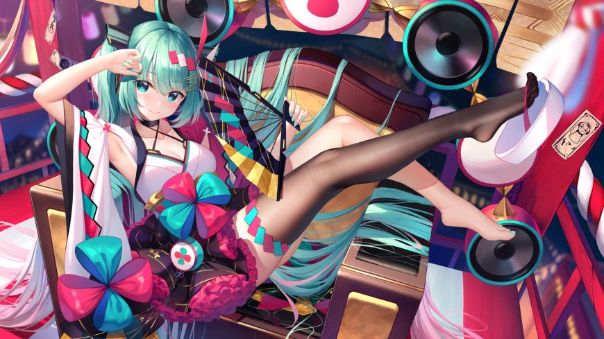 初音未来电音舞台青绿少女动漫电脑壁纸