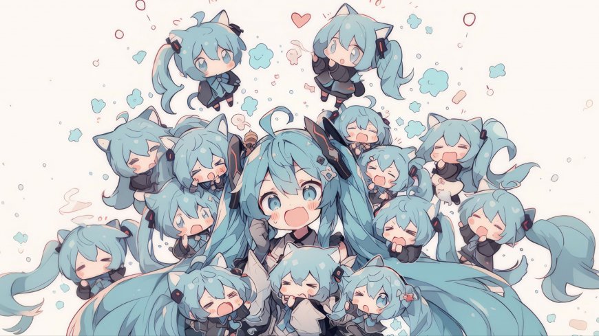 初音未来多形态Q版蓝发少女粉动漫电脑壁纸