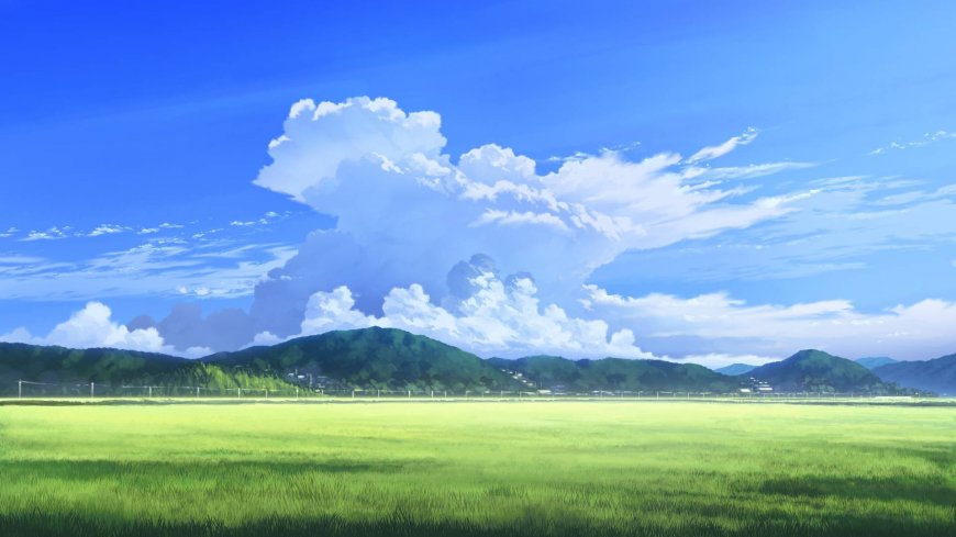 绿野青山白云蓝天唯美风景动漫插画电脑壁纸