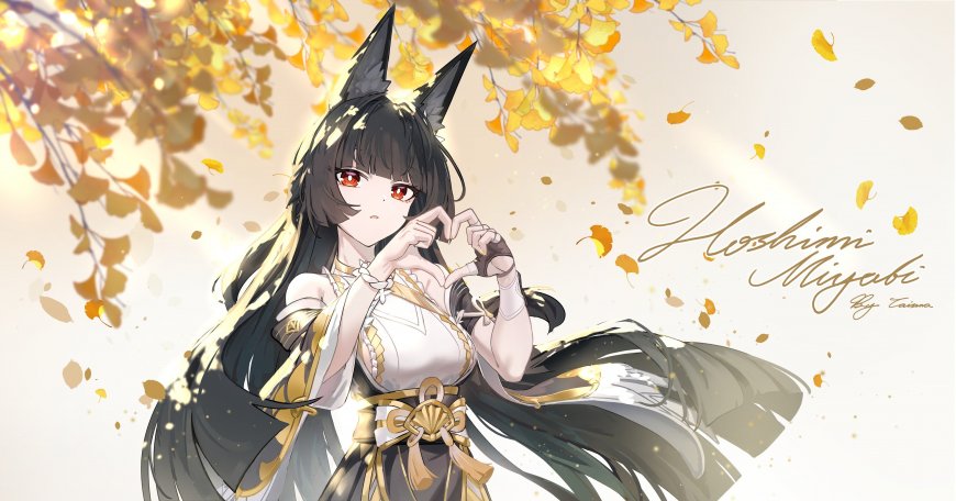 星见雅 ZZZ秋叶黑发红瞳少女金黄落叶动漫电脑壁纸