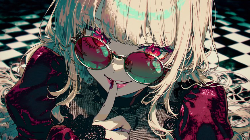 金发少女墨镜红瞳暗紫动漫电脑壁纸