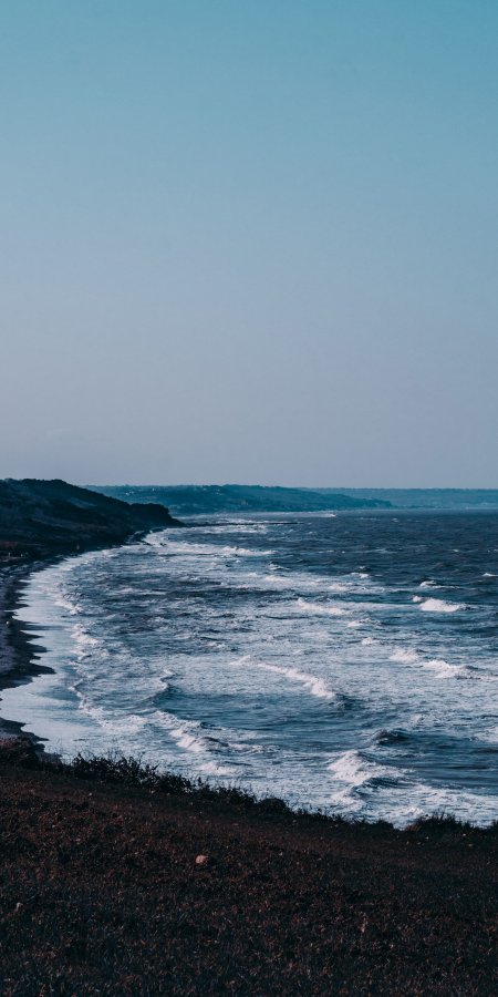 海岸线浪花翻涌蓝灰风景手机壁纸