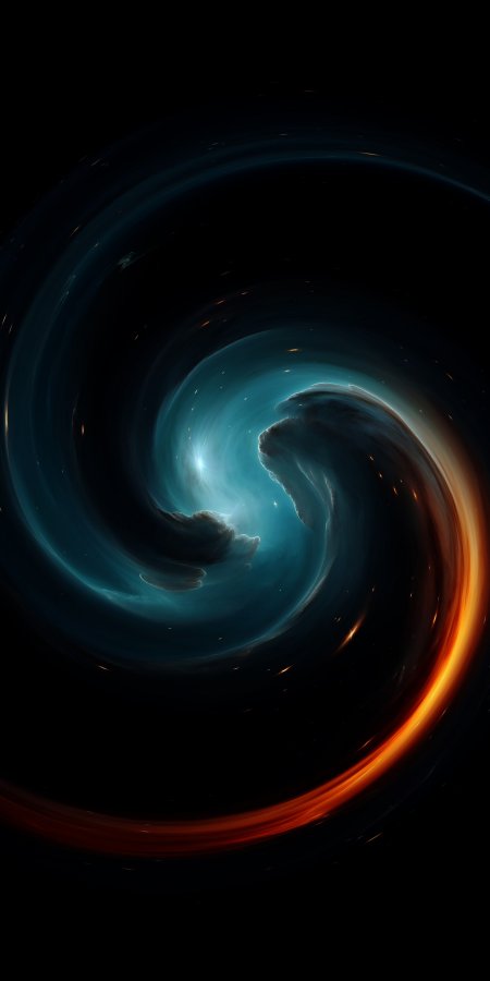 星云旋涡蓝橙交织暗黑太空科幻手机壁纸