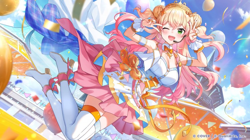 hololive桃铃音音粉发双马尾偶像服舞台比耶元气少女动漫电脑壁纸