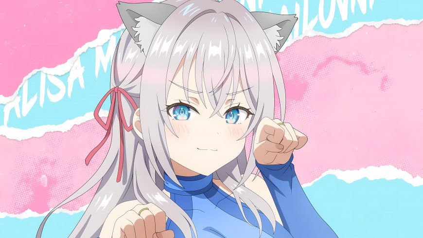 艾莉莎玛隆银发猫耳少女蓝瞳微笑粉蓝动漫电脑壁纸