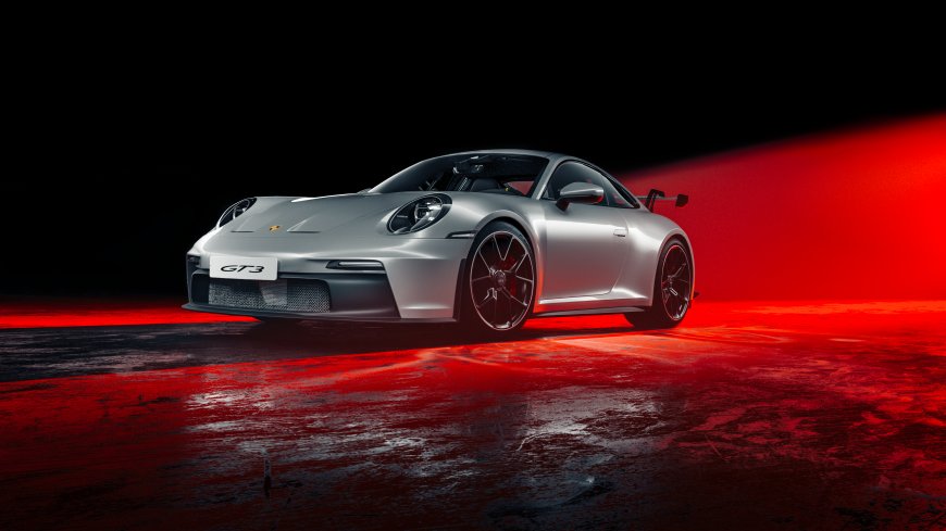 保时捷911GT3银色跑车侧影红黑光影汽车电脑壁纸