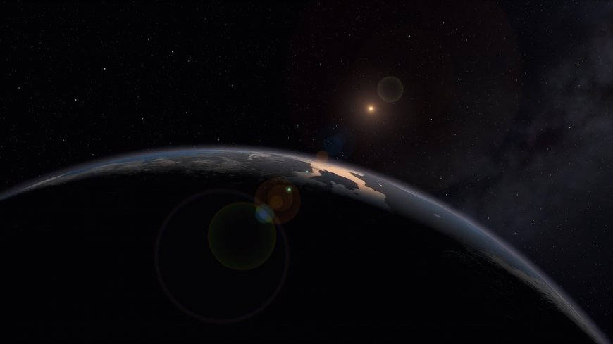 地球弧线晨昏线星辉闪耀暗蓝太空科幻电脑壁纸